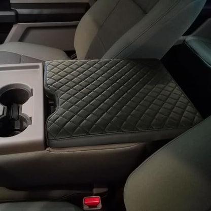 Zxiaochun Center Console Cover for Ford F150 2015-2026/F250 F350 F450 2017-2026 Leather Arm Rest Box Lid Middle Console Cover Armrest Box Protective Cover Accessories(40/20/40 Jump Seat Console Only) - color: Black