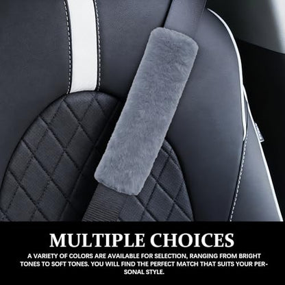 2PCS Car Seat Belt Cover Pads, Fluffy Car Seatbelt Covers, Soft & Comfortable Plush Seat Belt Cushion Protects Shoulder, Auto Safety Belt Strap Cover to Protect Your Neck (Grey) - color: Grey
