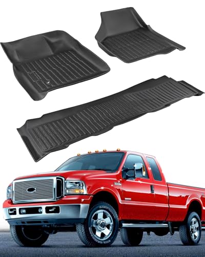 All-Weather Floor Mats for Ford F-250/F-350/F-450 1999-2007 (Only for Crew Cab) Super Duty - Heavy-Duty Rubber Front & Rear Row, Non-Slip Design - Not for 2nd Row Captain Seats with Center Console - size: for Ford F250 Car Floor Mats 1999-2007