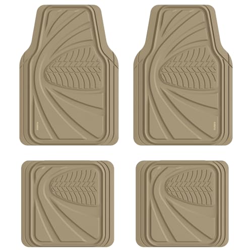 FLORICH Car Floor Mats, Waterproof Universal Heavy-Duty 4 Pieces Rubber Floor Mats for Cars, Full Set Car Mats with Anti-Slip Backing Fit for Most SUV, Vans,Trucks, Sedan(Light Beige) - color: Lihght beige