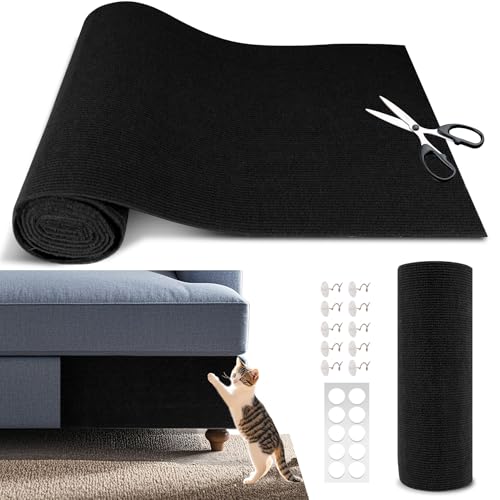 Cat Scratch Furniture Protector, 39.4"x15.8" Self Adhesive Cat Scratch Mat Pad,Cut to Fit DIY Replacement Carpet for Tree,Wall,Bed,Door, Couch Protector (Black) - color: Black, size: 15.8"W x 39.4"L