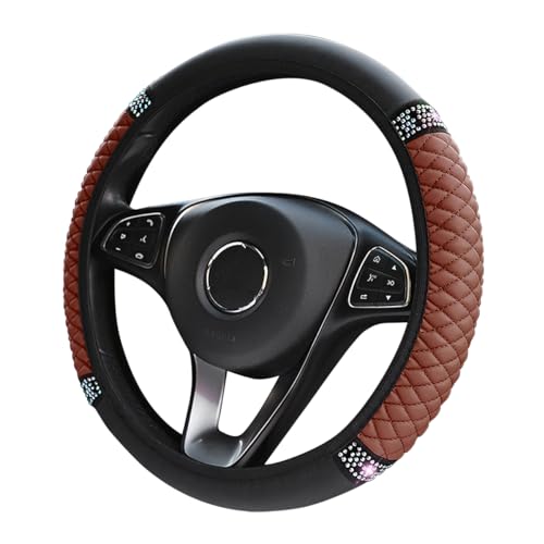 Bling Steering Wheel Cover, Universal 15 Inch Soft PU Leather with Colorful Rhinestones, Crystal Diamond Elastic Steering Wheel Protector, Sparkly Auto Accessories for Women Girl (Brown)