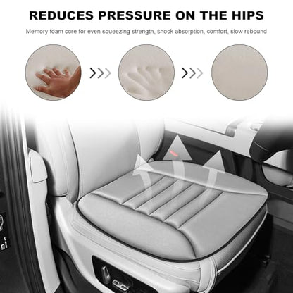Car Seat Cushion, 1.2" Thick Comfort Memory Foam Auto Seat Pad with Non Slip Bottom, Breathable Driver Seats Pillow Pressure Relief Chair Cushion for Vehicle Office Home (Gray)