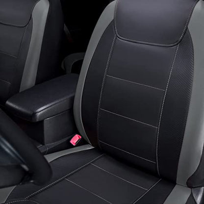 Flying Banner car seat Covers Protects Water Proof Faux Leather Carbon Fiber Front and Rear Bench (Black Gray, Full Set - 8PCS) - color: Gray Black, size: Full Set -- 8PCS