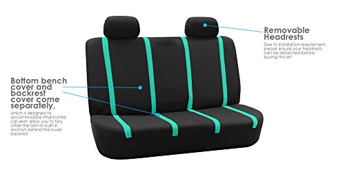 FH Group Car Seat Covers Rear Set Cloth - Car Seat Covers with Removable Headrest,Universal Fit,Automotive SeatCovers,Washable Car SeatCover for SUV,Sedan,Van Mint - color: Mint, size: Rear Set