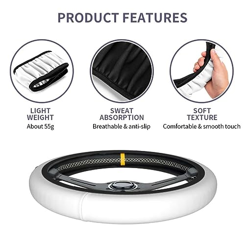 Elastic Stretch Steering Wheel Cover,Warm in Winter and Cool in Summer, Car Universal 15 inch, Microfiber Breathable Ice Silk, Anti-Slip, Odorless, Easy Carry,White - color: White