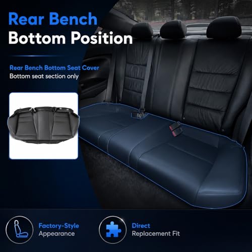 NLQR Black Rear Bench Bottom Replacement Seat Cover Compatible with Honda Accord 2008 2009 2010 2011 2012 - color: Black