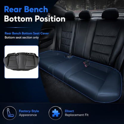 NLQR Black Rear Bench Bottom Replacement Seat Cover Compatible with Honda Accord 2008 2009 2010 2011 2012 - color: Black