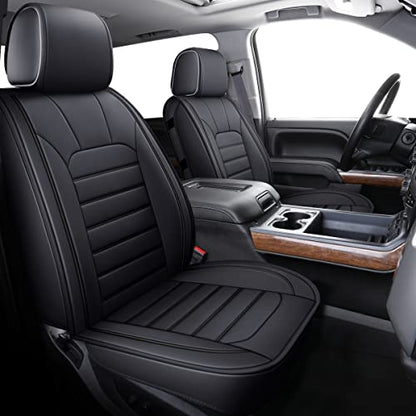 LUCKYMAN CLUB 2 Front Silverado Seat Covers Fit for 2007-2023 2024 2025 Chevy Silverado Sierra 1500 2500 3500 with Water Proof Faux Leather (Black 2 PCS) - color: Black, size: Front set (2 pcs)