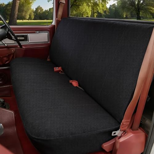 Front Solid Bench Seat Cover Universal Fits for Ford, Chevrolet, Dodge, and Full Size Pickup Trucks - Front Bench Sandwich Fabric with Side Pockets-Black - color: Black, size: Heavy-Duty Composite Fabric