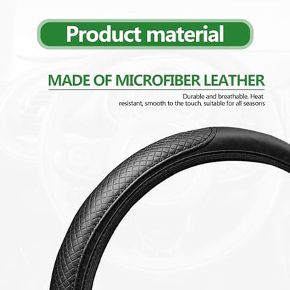 Car Steering Wheel Cover Protector Microfiber Leather, Elastic, Breathable Anti-Slip Odorless, 15 Inches Universal (Black)
