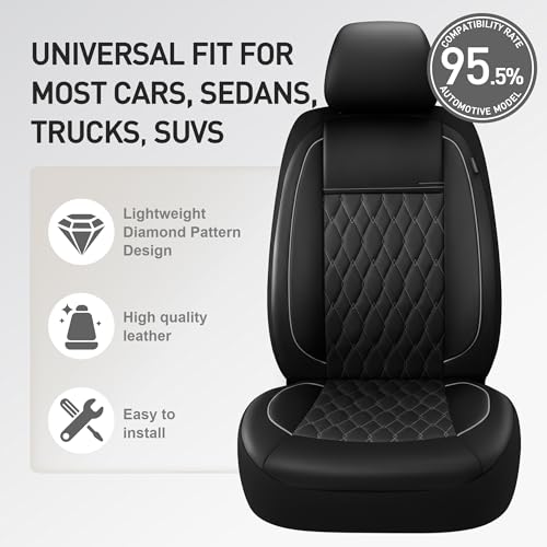 Faux Leather Car Seat Covers 2 Front Set,Luxury and Comfortable Seat Covers for Cars, Airbag Compatible Car Interior Covers, Universal Fit for Suvs,Vans,Trucks(Black/Grey)