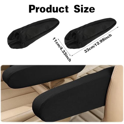 2 PCS Car Armrest Cover Elastic Fabric Cars Front Seat Arm Rest Cushion, Universal Replacement Center Console Lid Armrest Cover Skin Protectors Interior Accessories for Car SUV Truck and Van(Black)