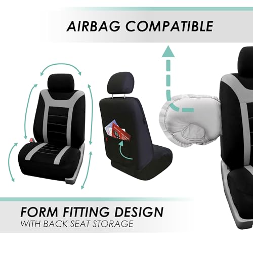 FH Group Car Seat Covers Sports Seat Covers Front Seats Only, Airbag Compatible Gray Black Automotive Seat Cover Combo Small Car Seat Cover Design Universal Fit Interior Accessories Cars Trucks SUVs - color: Gray