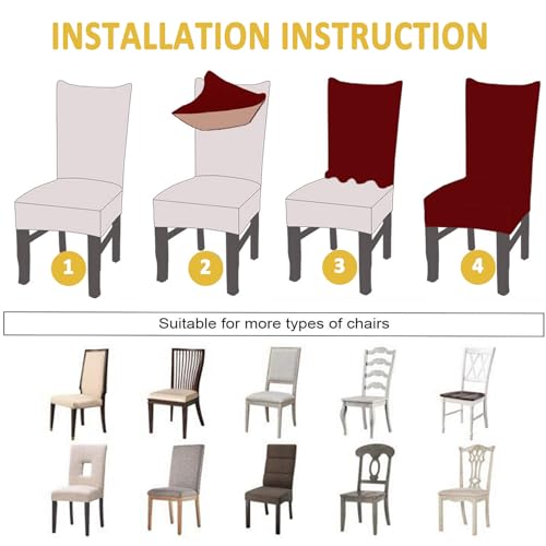 Waterproof Dining Room Chair Cover Set Jacquard Chair Slipcover Washable Parsons Chair Slipcover Removable Seat Protector for Dining Room Hotel Restaurant - 4 PCS Chair Cover+1 PC Bench Cover