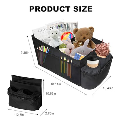 Car Passenger Seat Organizer, Collapsible Oxford Fabric Car Organizer with Partitions & 2 Cup Holders, Multi-Purpose Large Capacity Storage Box for Front & Back Seats