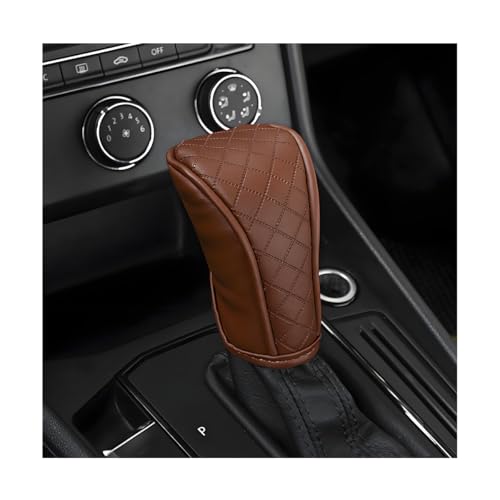 Car Gear Shift Cover, Leather Breathable Anti Slip Automotive Shifter Stick Protector, Dust Waterproof Vehicle Gear Shift Knob Handle Decoration Accessories, Universal Fit (Brown) - color: Brown