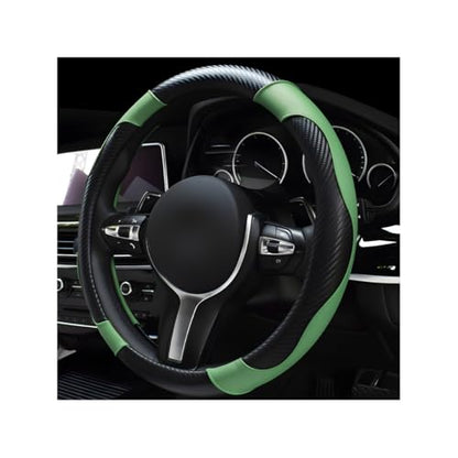povtii Car Steering Wheel Cover, 15 Inch Leather Breathable Auto Steering Wheel Protector, Comfortable Non-Slip Vehicle Steering Wheel Covers, Universal Car Accessories (Green, with Lining) - color: Green, With Lining