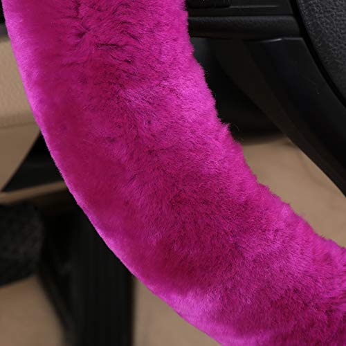 Fluffy Fur Wool Sheepskin Car Steering Wheel Cover for Woman Universal Auto Fuzzy Steering Wheel 14 1/2 inch-15 1/2inch Protector, Comforting Luxurious Soft (Magenta) - color: Magenta