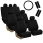 FH Group Light & Breezy Flat Cloth Cars Seat Covers Combo Steering Wheel Cover & Seat Belt Pads, Airbag and Split Rear Universal Fit Interior Accessories Cars Trucks SUV 7 Seater Three Row Set Black - color: Black