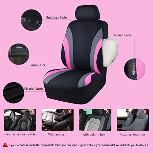 CAR PASS Line Rider Sporty Cloth 11PCS Universal Fit Car Seat Cover -100% Breathable with 5mm Composite Sponge Inside,Airbag Compatible,3zipper Bench(Full Set, Black and Pink) - color: Black and Pink, size: Full Set