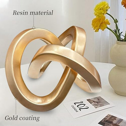 Modern Gold Geometric Sculpture Gold Knot Home Accent Decor,Multi-Angle Geometric Sculptures Statues for Living Room Bedroom Office Desk Bookshelf Coffee Table Home Decorations