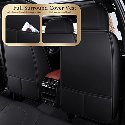 Crown Car Seat Covers Full Set, Premium Leather Waterproof Anti-Slip Automotive Interior Protector for Cars, SUVs, Pickup, Trucks & Sedans (Black+White Line) - color: Black+White