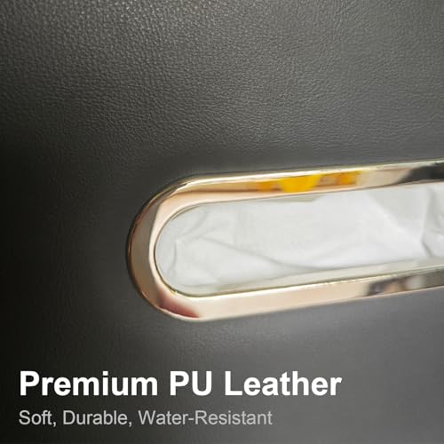 PU Leather Rectangle Tissue Box Cover for Car & Home Use,Car Tissue Box Holder for 110-144T Medium Size Tissues Fits for Kleenex for Headrest in Car Auto-Detachable Elastic Band - Black