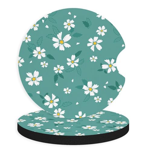2pcs Cute Blue Flowers Car Coasters,Absorbent Universal neoprener Cup Holder Coasters with a Finger Notch,Car Accessories for Women&Man Interior，2.75" 2 - color: Cute Flowers 2