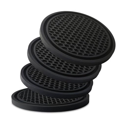 Car Cup Holder Coaster 4 Pack - Non Slip & Shockproof,Flexible PVC Rubber Insert for Car/Truck/SUV/Van (2.75"x0.2") Universal Fit Auto Cup Holders Accessories for Women and Man (Black) - color: Black