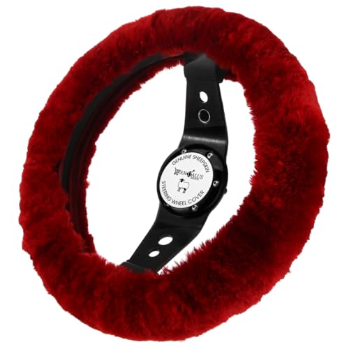 Andalus Brands Luxury Fluffy Car Steering Wheel Covers – Genuine Merino Sheepskin, Soft Fuzzy Car Steering Wheel Cover for Women, Universal 14.5-15" Size, Plush Fur Cute Auto Accessories, Dark Red - color: Dark Red