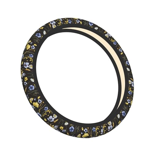Wildflowers Butterfliese Steering Wheel Cover for Women, Universal 15 inch Breathable Anti Slip Steering Wheel Covers for Cars, Auto, SUVs