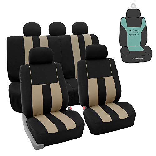 FH Group Car Seat Cover Full Set Striking Striped Car Seat Covers with Front Seat Covers and Rear Split Bench, Universal Fit Interior Accessories for Cars, Trucks, and SUVs – Beige - color: Beige, size: Full Set