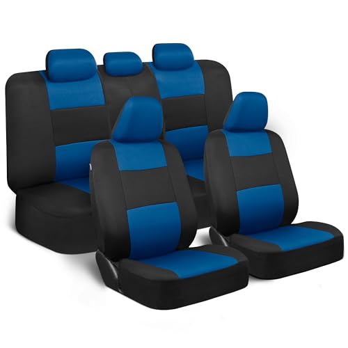 BDK PolyPro Car Seat Covers Full Set in Blue on Black – Front and Rear Split Bench Seat Covers for Cars, Easy to Install Car Seat Cover Set, Car Accessories for Auto Trucks Van SUV - color: Blue