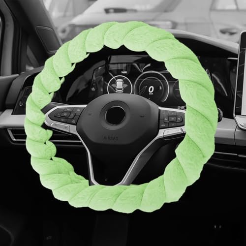 Luxury Fluffy Winter Car Steering Wheel Cover for Women, Steering Wheel Protector, 15" Fluffy Soft Breathable Warm Non-Slip Decoration, Twisted Fur Car Cover for Vehicles (Green, D-Shape) - color: Green, size: D-Shape