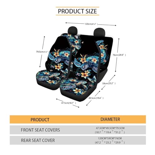 Sea Turtle Car Seat Covers Full Set of 4 Pcs Blue Turtle Car Interior Accessories Cute Pad Breathable Split Bench Seat Pads Fit Cars Truck Van SUV Driver Seat Blanket - color: Blue Sea Turtle