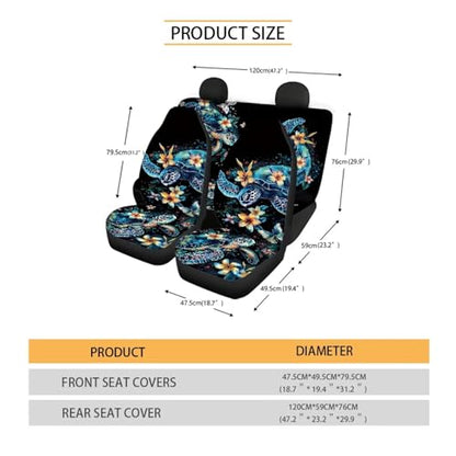 Sea Turtle Car Seat Covers Full Set of 4 Pcs Blue Turtle Car Interior Accessories Cute Pad Breathable Split Bench Seat Pads Fit Cars Truck Van SUV Driver Seat Blanket - color: Blue Sea Turtle