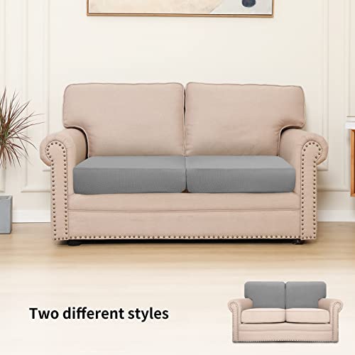Easy-Going Stretch Individual Loveseat Couch Cushion Cover Sofa Cushion Furniture Protector Sofa slipcover Soft Flexibility with Elastic Bottom (2-Piece Loveseat Cushion Cover, Light Gray) - color: Light Gray, size: 2-piece
