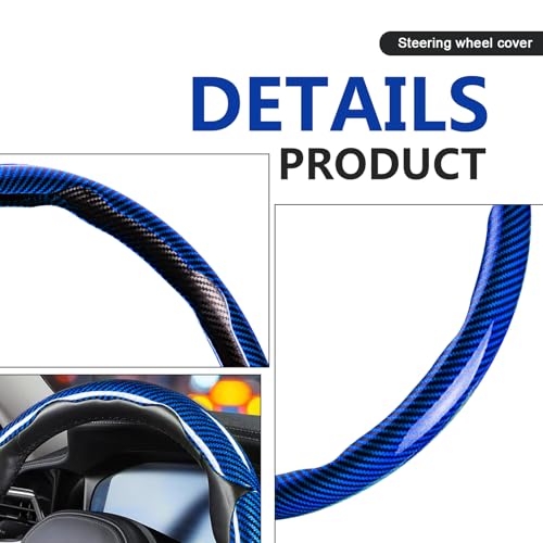3pcs Universal Carbon Fiber Steering Wheel Cover - Anti-Slip & Segmented Design, Universal 99% Durable Steering Wheel Protector for Men and Women, Car Interior Accessory (Blue)