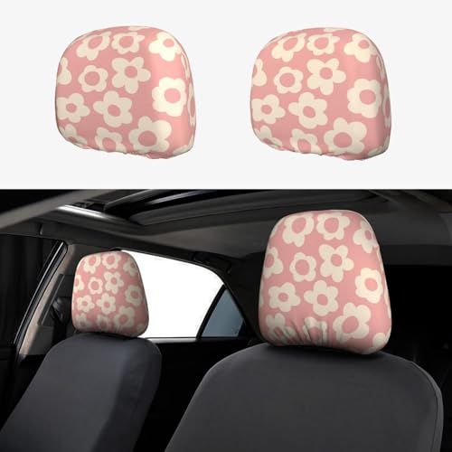 Vintage Groovy Flowers Cute Car Head Rest Covers 2 Piece Elastic Car Seat Headrest Protector Universal Fit Most Vehicles Auto Interior Accessories for Women Men - color: Vintage Groovy Flowers4