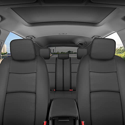 BDK Black Faux Leather Car Seat Covers Full Set with Matching Carpet Car Floor Mats - Universal Front & Back Bench Car Seat Protector & Car Mats Full Set for SUV & Truck Automotive Interior Liner - color: Black