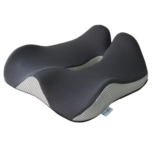 18x16 Inch Grey and Black Memory Foam Seat Cushion for Office Chair, Car Seat and Travel, Contoured Chair Pad with Removable Cover, Non-Slip Bottom and Carry Handle - color: Mesh