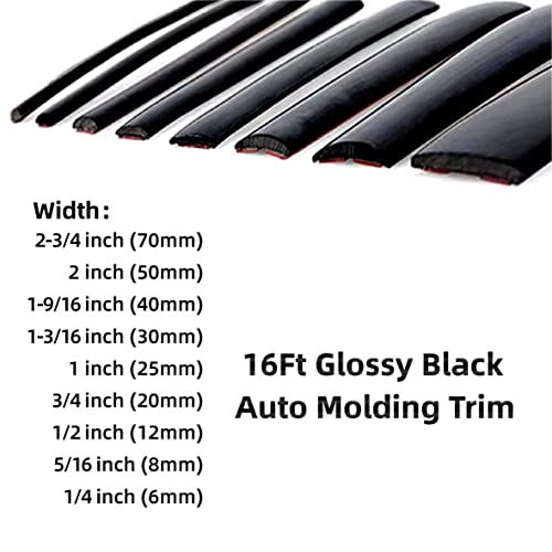 16Ft Glossy Black Automotive Car Exterior and Interior Molding Trim Universal Bumper Window Door Body Side Decorative Strip Scratch-Proof (Width: 1/2inch（12mm）) - size: 1/2 inch wide