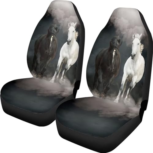 Car Seat Covers 2 Pcs Soft Comfortable Auto Front High Back Seat Protector Covers Automobile Interior Decor Accessories, Universal(Black White Horse 59) - color: Black White Horse 59