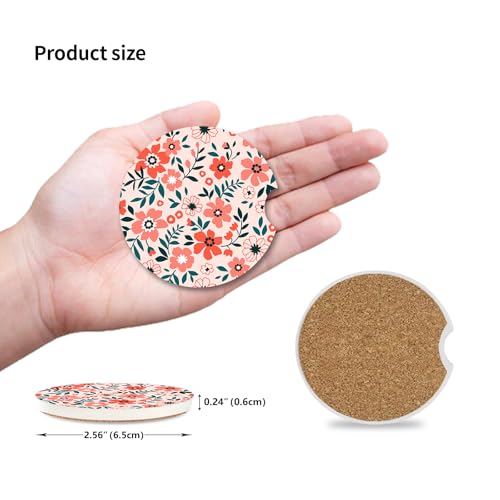 Red Flowers Car Coasters for Drinks Absorbent,2 Pack Cup Holders,2.56" Ceramic Stone & Non-Scratch Cork Base Coasters,Auto Accessories for Women & Men. - color: Red Flowers