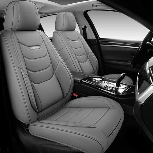 Car Seat Covers Full Set, Universal Automotive Front and Rear Seat Protector Fit for Cars 5 Seats, Waterproof Breathable Nappa Leather Seat Cushion for Most Vehicles SUV Pick-up Truck, Grey - color: Grey, size: Full Set-5 Seats
