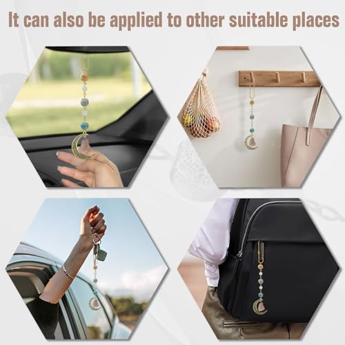 Boho Moon Hanging Car Charm, Crystal Rearview Mirror Pendant, Car Decor for Women, Cute Ceramic Accessory