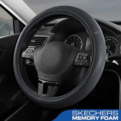 Skechers Memory Foam Steering Wheel Cover,Grade Protein Leather Steering Wheel Cover,Universal Anti-Slip Fit 14" 1/2-15" Car Wheel Cover for Men Women Fit Suvs,Vans,Sedans,Car,Trucks,Grey - color: Grey