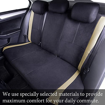 AICEL 9 Piece Car Seat Covers Full Set, Front and Rear Split Bench Auto Seat Protectors, Two-Tone Washable Automotive Seat Covers Universal Fit for Most Cars, Sedan, Truck, SUV - color: Beige