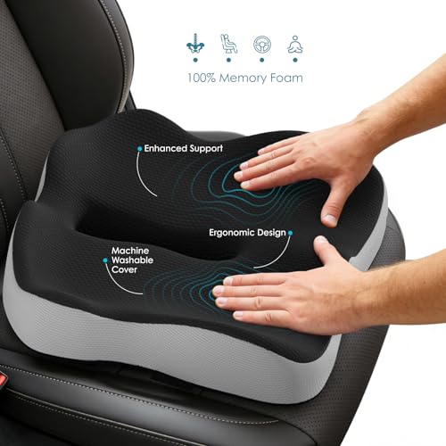 Seat Cushion for Truck Driver, Extra Large Memory Foam Car Seat Cushions for Long Driving - Orthopedic Sciatica Ease and Tailbone Pain Relief, Comfort Support for Road Trip Essentials